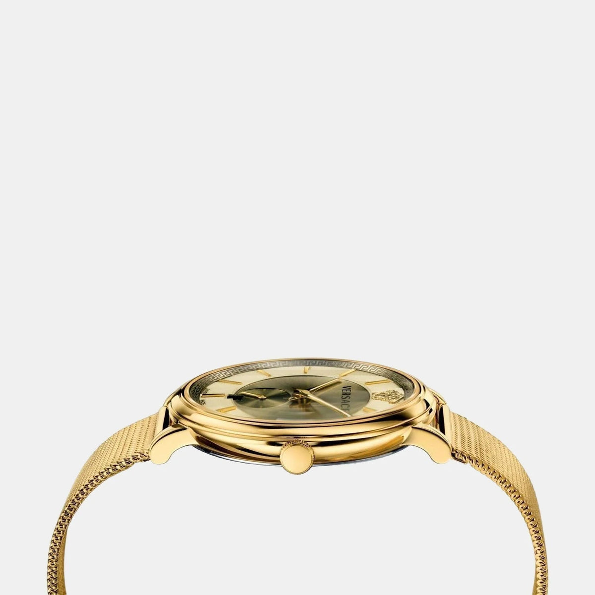  Shop Authentic Versace V Circle Quartz Gold Dial Gold Mesh Bracelet Watch For Men - VBQ070017 - Luxxuri