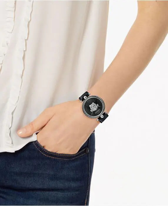  Shop Authentic Versace Palazzo Empire Black Dial Black Leather Strap Watch for Women - VCO060017 - Luxxuri