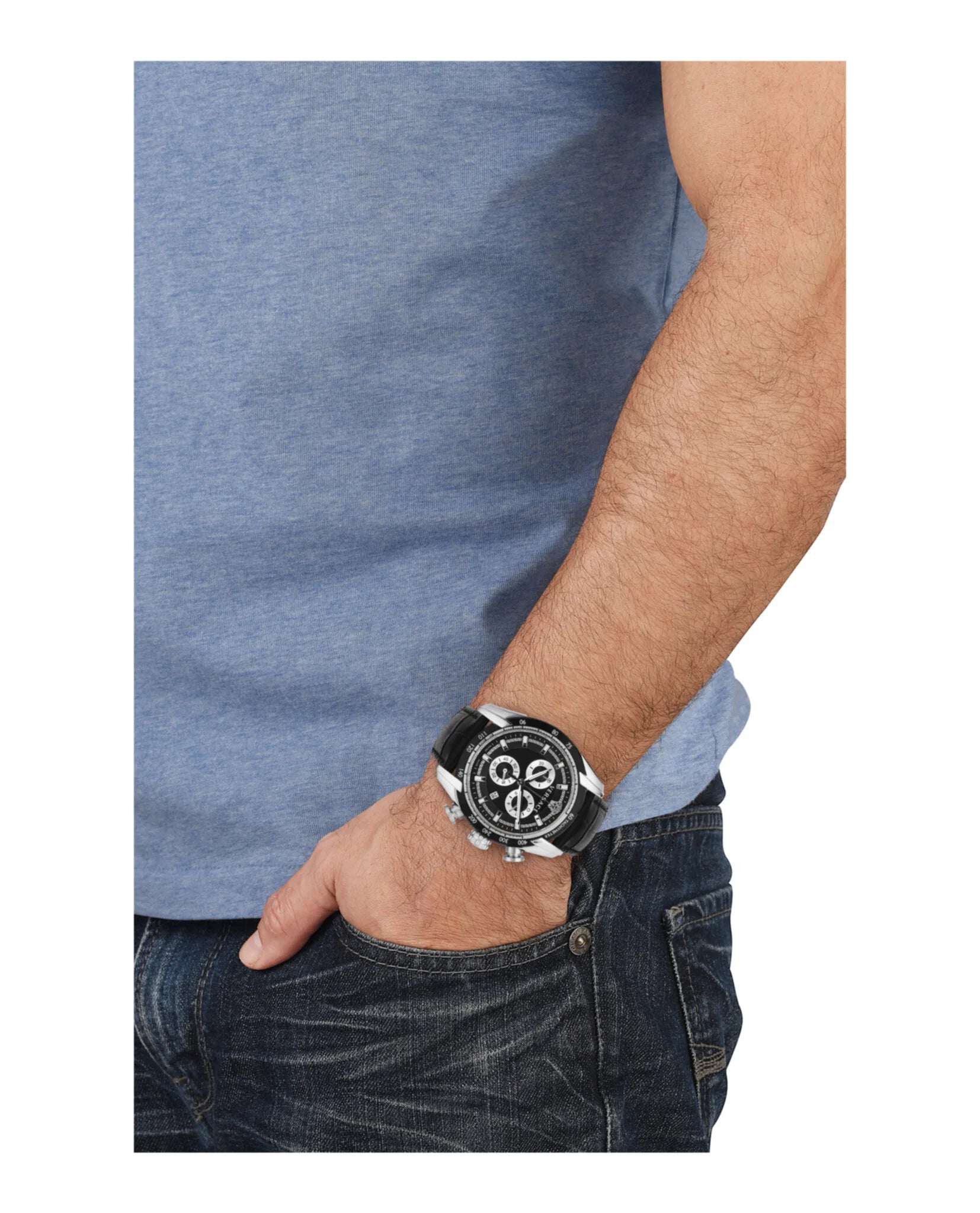  Shop Authentic Versace V Ray Chronograph Quartz Black Dial Black Leather Strap Watch For Men - VE2I00121 - Luxxuri