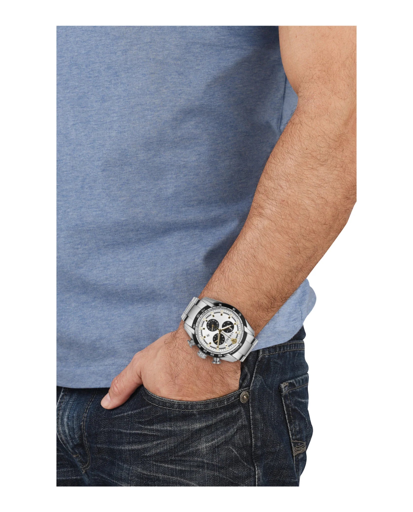  Shop Authentic Versace V-Ray Chronograph Quartz Silver Dial Silver Steel Strap Watch For Men - VE2I00321 - Luxxuri
