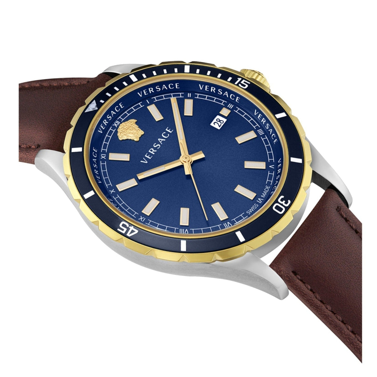  Shop Authentic Versace Hellenyium GMT Blue Dial Brown Leather Strap Watch for Men - V11080017 - Luxxuri