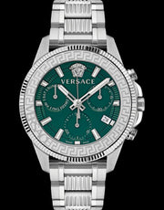  Shop Authentic Versace Greca Action Chronograph Quartz Green Dial Silver Steel Strap Watch for Men - VE3J00422 - Luxxuri