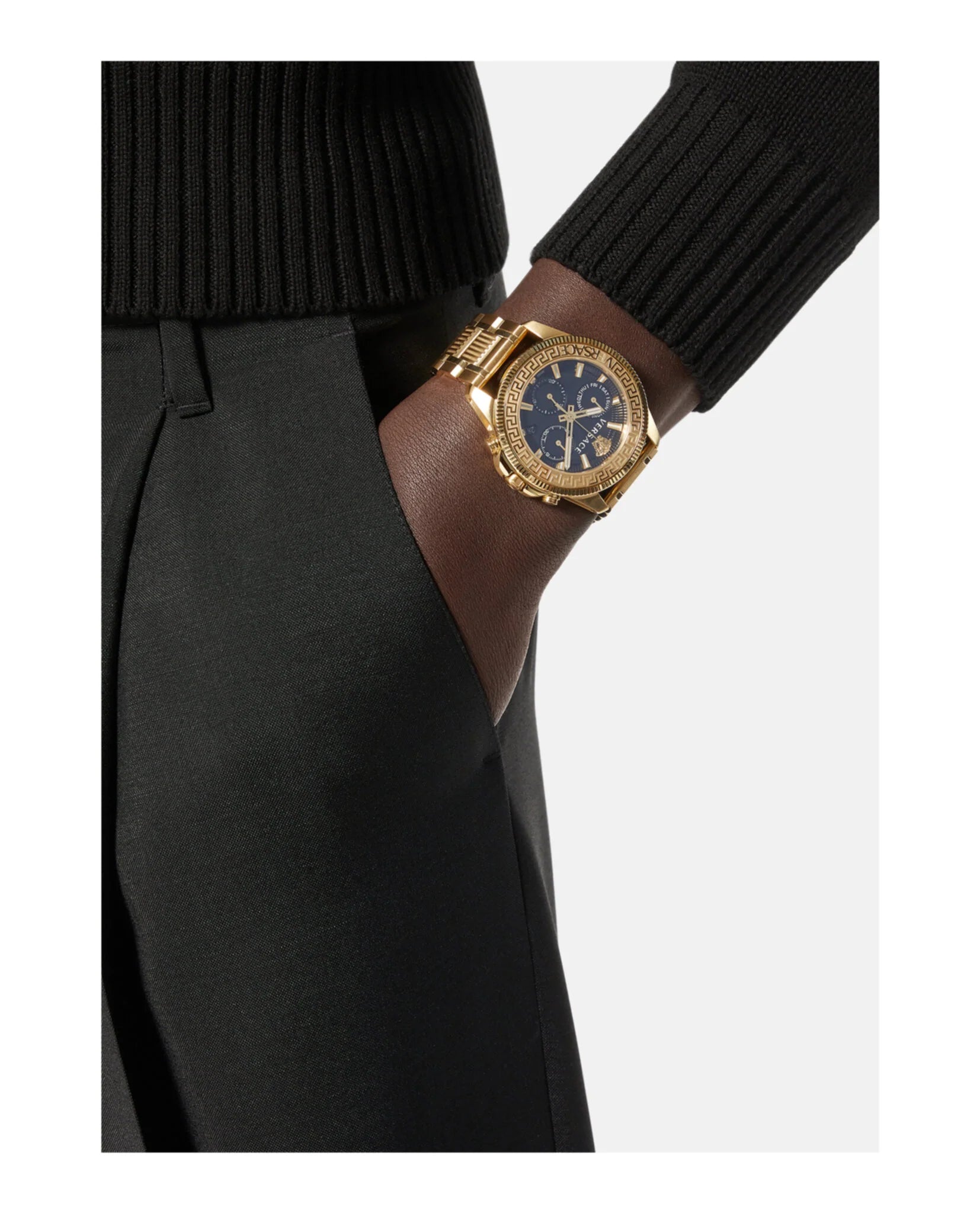  Shop Authentic Versace Greca Action Chronograph Black Dial Gold Steel Strap Watch For Men - VE3J00622 - Luxxuri