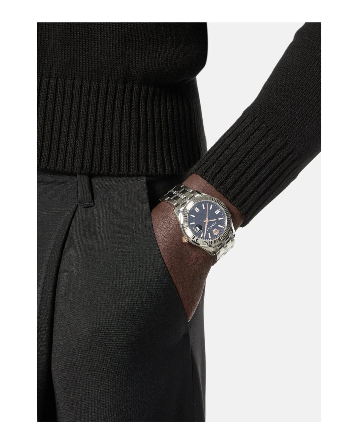 Shop Authentic Versace Greca Time Quartz Black Dial Silver Steel Strap Watch For Men - VE3K00322 - Luxxuri