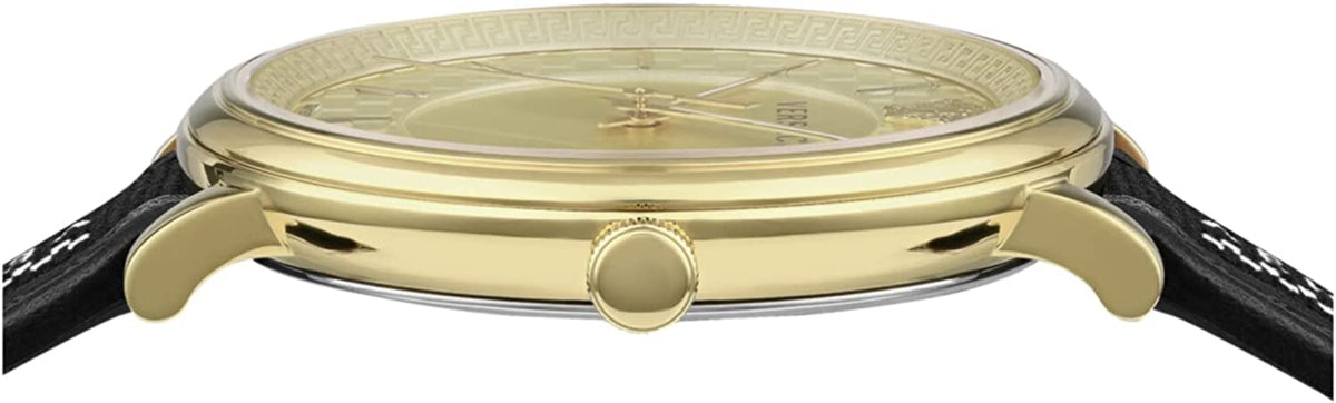  Shop Authentic Versace V-Circle Manifesto Gold Dial Black Leather Strap Watch for Men - VBQ030017 - Luxxuri