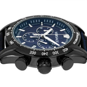  Shop Authentic Versace V-Ray Chronograph Quartz Blue Dial Black Leather Strap Watch For Men - VEDB00418 - Luxxuri