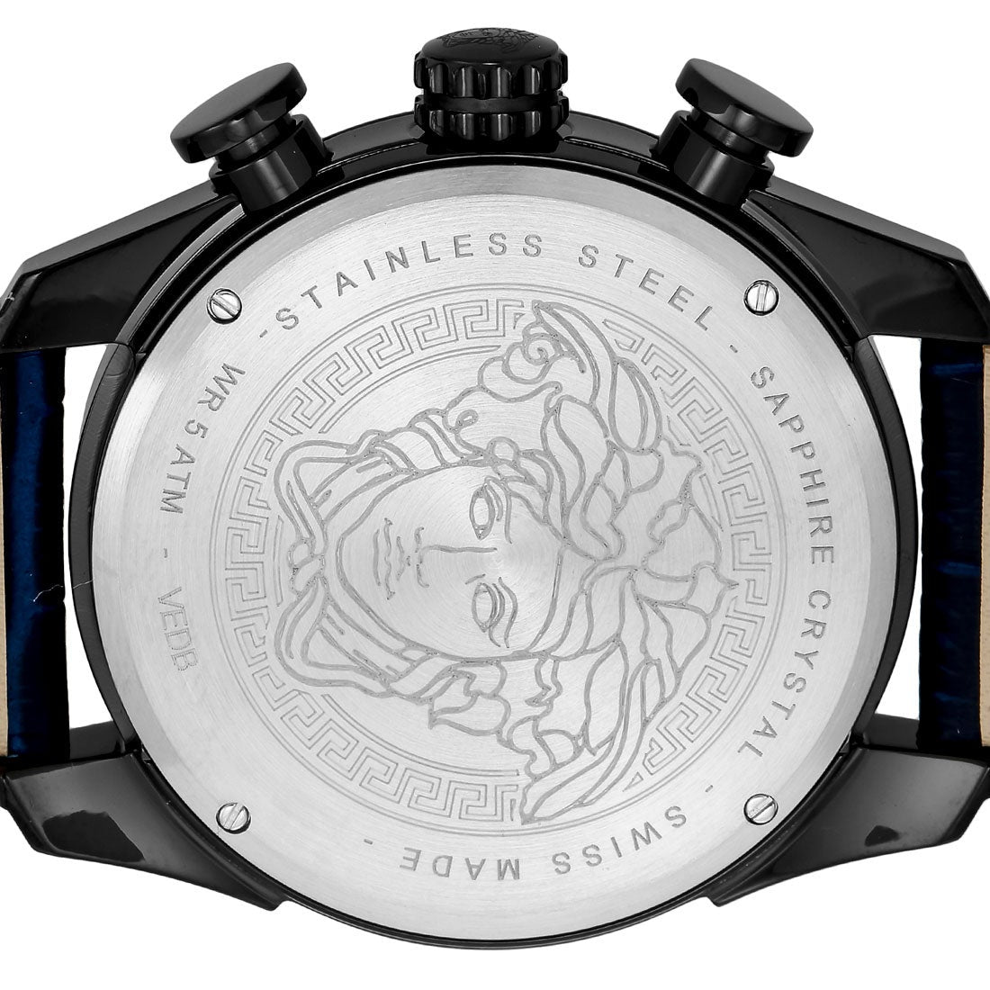  Shop Authentic Versace V-Ray Chronograph Quartz Blue Dial Black Leather Strap Watch For Men - VEDB00418 - Luxxuri