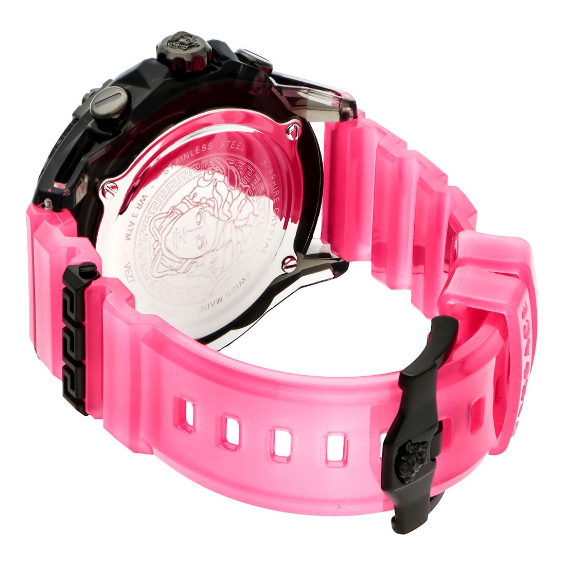  Shop Authentic Versace Icon Active Chronograph Quartz Black Dial Pink Rubber Strap Watch For Men - VEZ700221 - Luxxuri