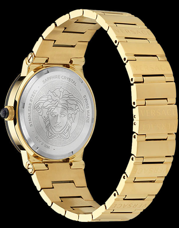  Shop Authentic Versace Greca Moonphase Quartz Black Dial Gold Steel Strap Watch for Men - VE7G00323 - Luxxuri