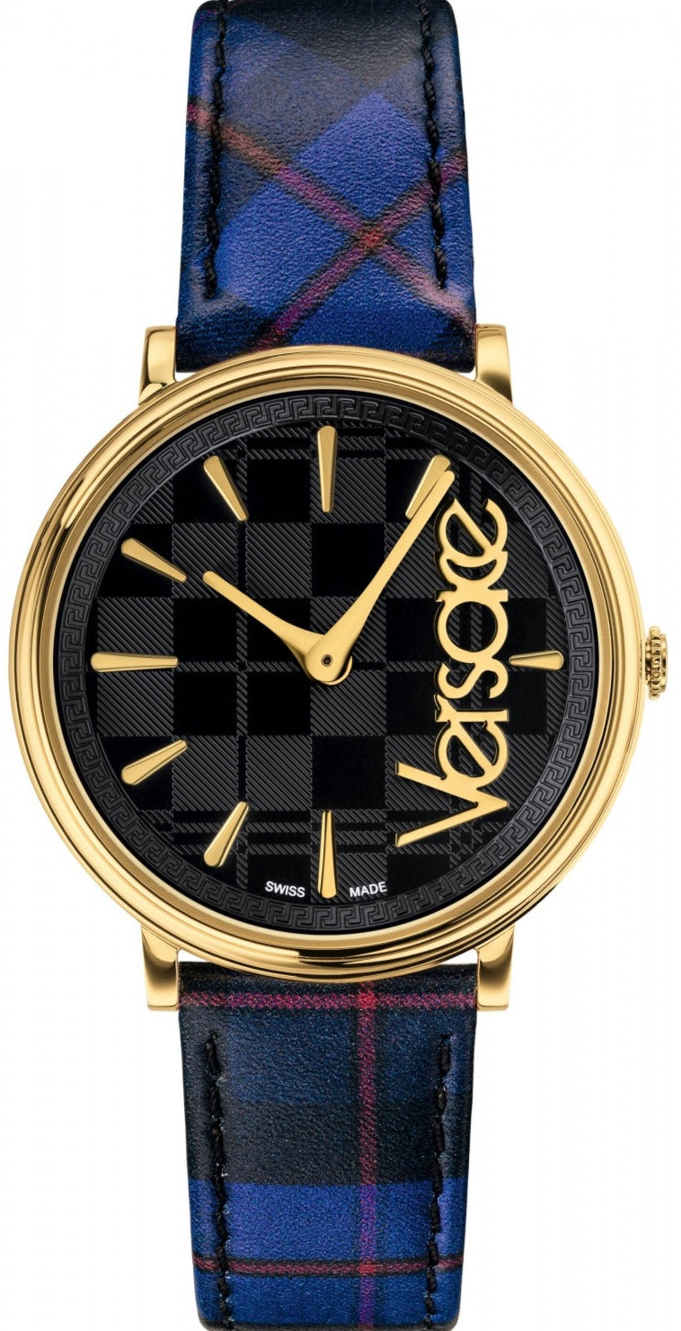 Shop Authentic Versace V-Circle Black Dial Blue Leather Strap Watch for Women - VE8100218 - Luxxuri