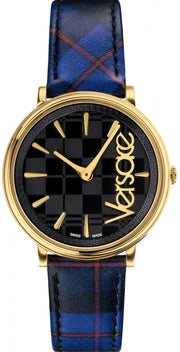  Shop Authentic Versace V-Circle Black Dial Blue Leather Strap Watch for Women - VE8100218 - Luxxuri