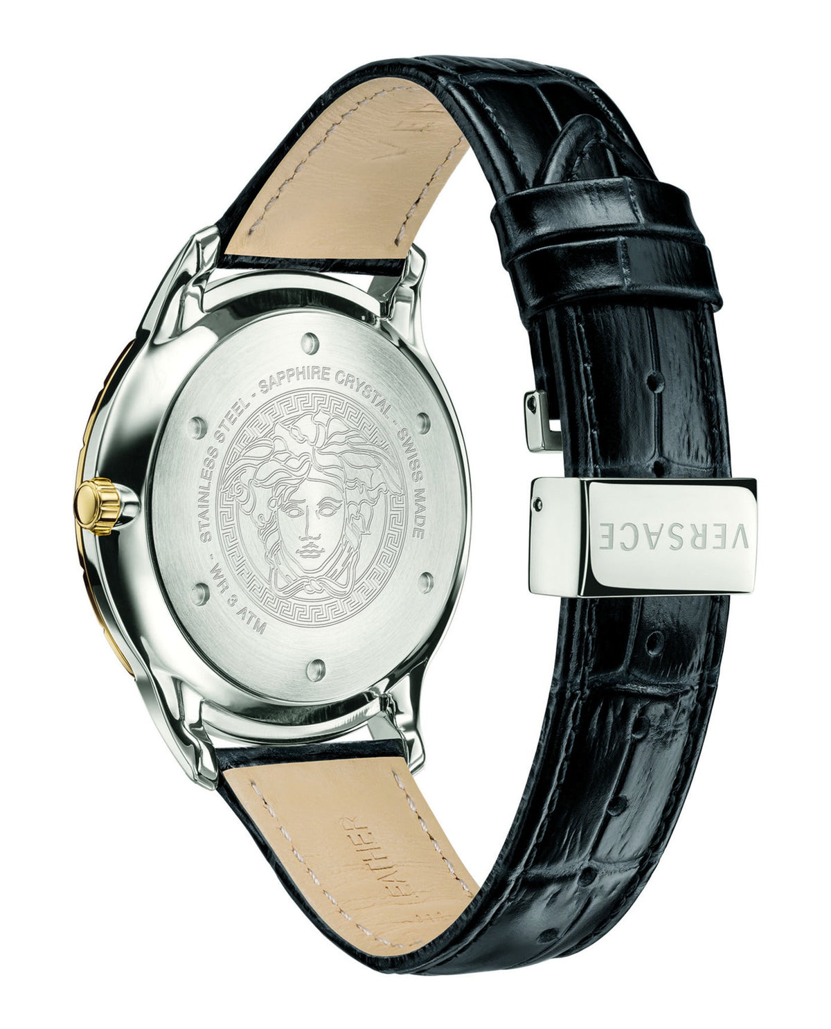  Shop Authentic Versace Univers Beige Dial Black Leather Strap Watch for Men - VEBK00218 - Luxxuri