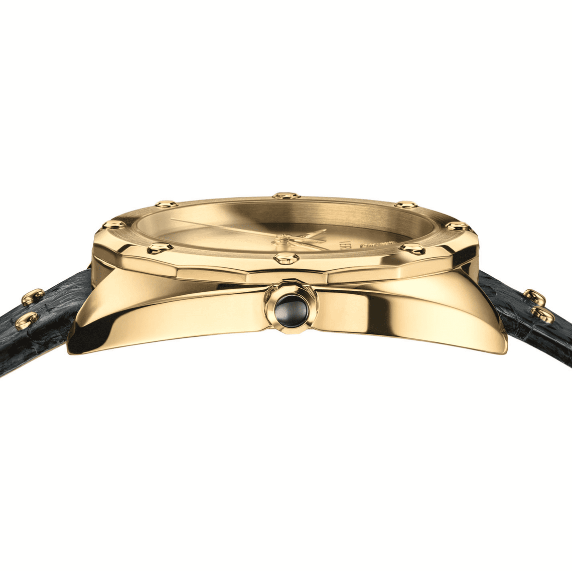  Shop Authentic Versace Shadov Quartz Gold Dial Black Leather Strap Watch for Women - VEBM00318 - Luxxuri