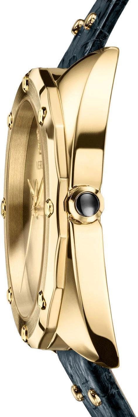  Shop Authentic Versace Shadov Quartz Gold Dial Black Leather Strap Watch for Women - VEBM00318 - Luxxuri