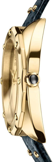  Shop Authentic Versace Shadov Quartz Gold Dial Black Leather Strap Watch for Women - VEBM00318 - Luxxuri