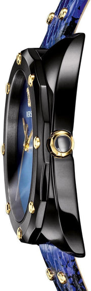  Shop Authentic Versace Shadov Quartz Black Dial Blue Leather Strap Watch for Men - VEBM00418 - Luxxuri