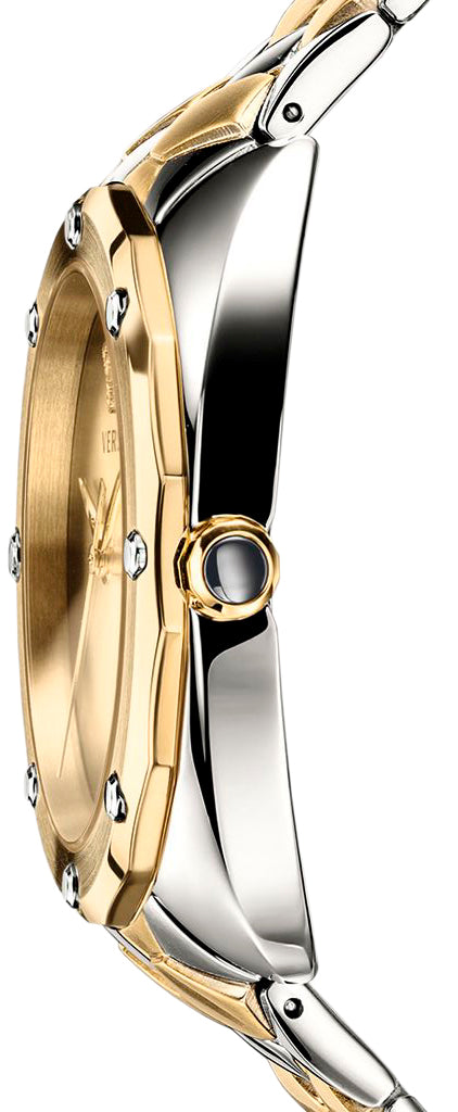  Shop Authentic Versace Shadov Quartz Gold Dial Two Tone Steel Strap Watch for Women - VEBM00518 - Luxxuri
