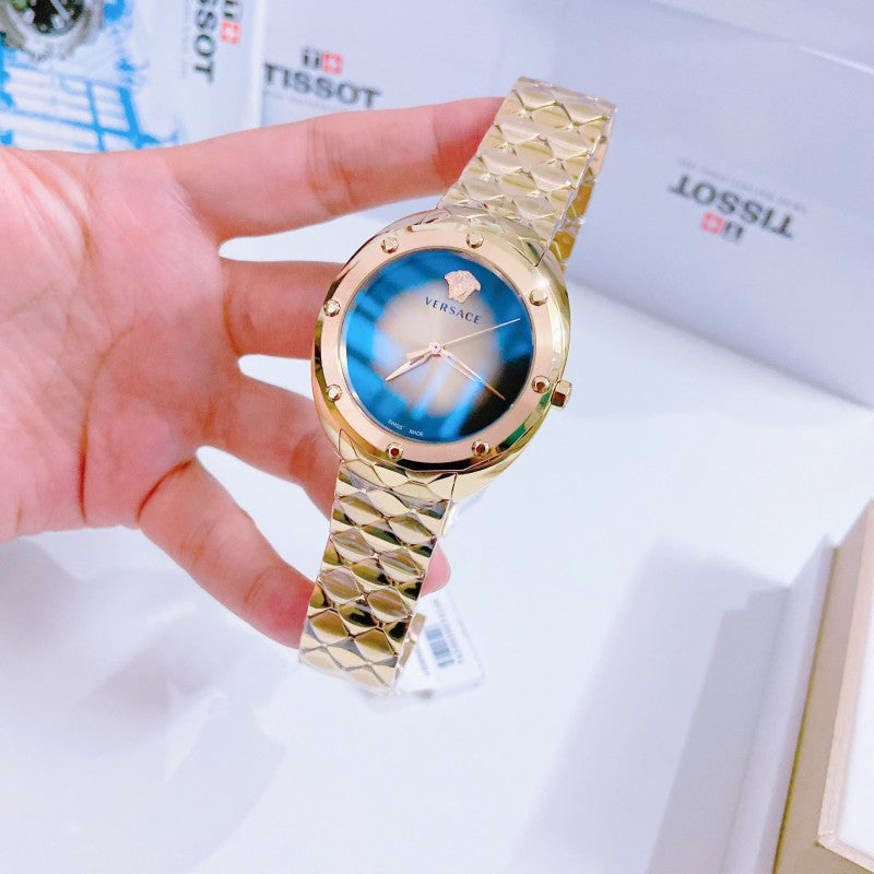  Shop Authentic Versace Shadov Quartz Gold Dial Gold Steel Strap Watch for Women - VEBM00618 - Luxxuri