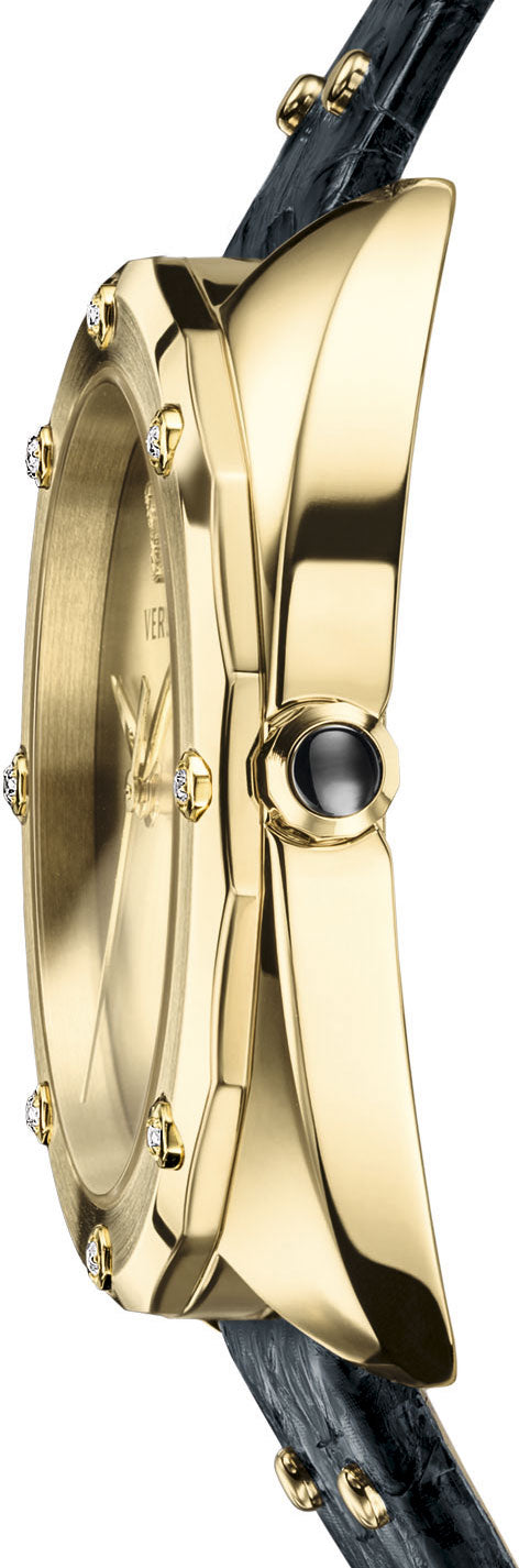  Shop Authentic Versace Shadov Gold Dial Green Leather Strap Watch For Women - VEBM01018 - Luxxuri
