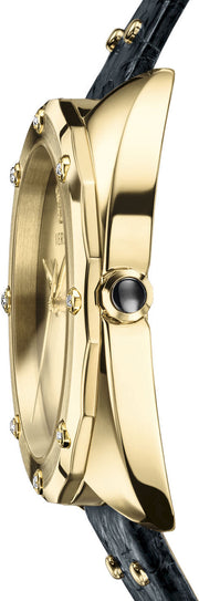  Shop Authentic Versace Shadov Gold Dial Green Leather Strap Watch For Women - VEBM01018 - Luxxuri