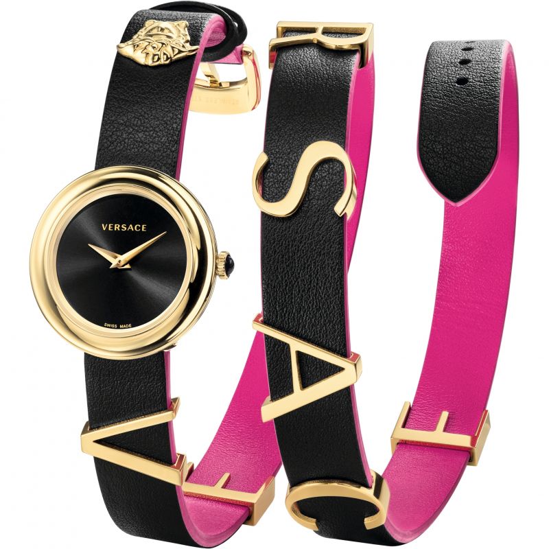  Shop Authentic Versace V-Flare Quartz Black Dial Black Leather Strap Watch for Women - VEBN00218 - Luxxuri