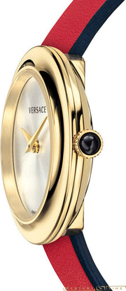  Shop Authentic Versace V-Flare Quartz Silver Dial Red Leather Strap Watch for Women - VEBN00418 - Luxxuri