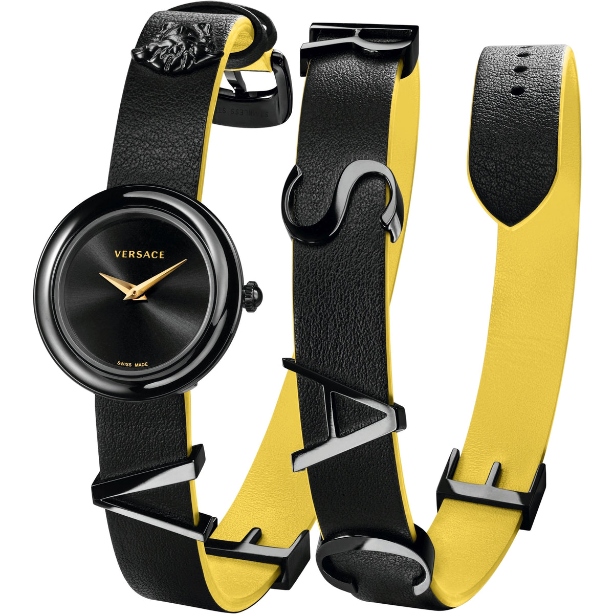  Shop Authentic Versace V-Flare Quartz Black Dial Black Leather Strap Watch for Women - VEBN00518 - Luxxuri
