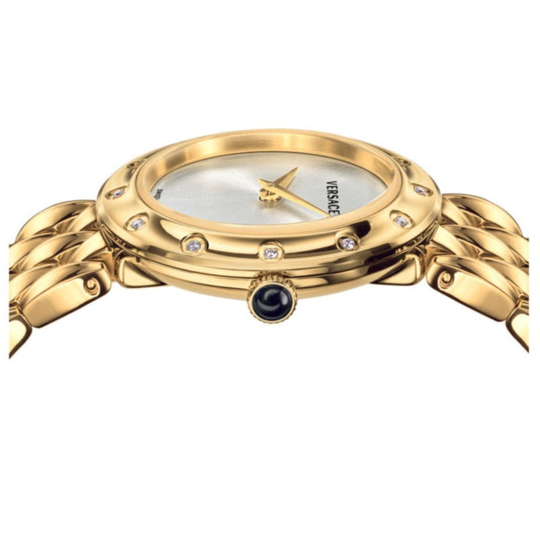  Shop Authentic Versace V-Flare Quartz Silver Dial Gold Steel Strap Watch for Women - VEBN00818 - Luxxuri