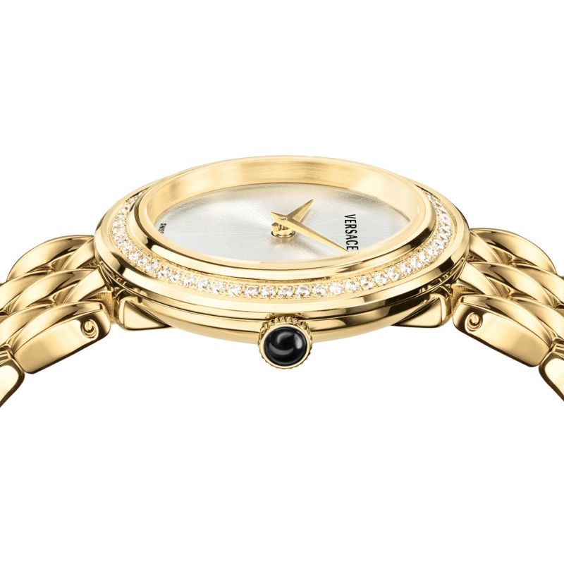  Shop Authentic Versace V Flare Diamonds Silver Dial Gold Steel Strap Watch for Women - VEBN00918 - Luxxuri