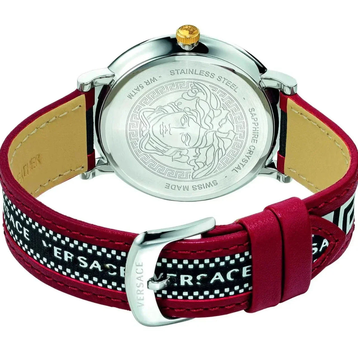  Shop Authentic Versace V Circle Silver Dial Two Tone Leather Strap Watch for Men - VEBQ01319 - Luxxuri