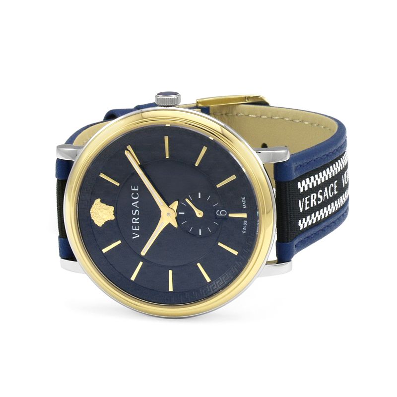  Shop Authentic Versace  V-Circle Black Dial Blue Leather Strap Watch for Men - VEBQ01419 - Luxxuri