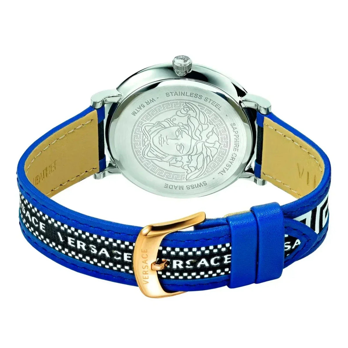  Shop Authentic Versace  V-Circle Black Dial Blue Leather Strap Watch for Men - VEBQ01419 - Luxxuri
