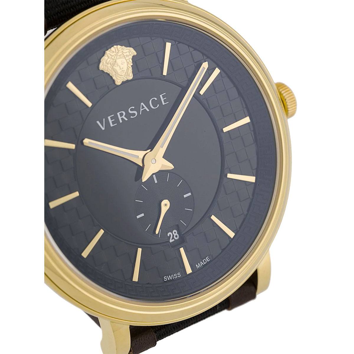  Shop Authentic Versace V-Circle Quartz Black Dial Brown Leather Strap Watch for Men - VEBQ01619 - Luxxuri