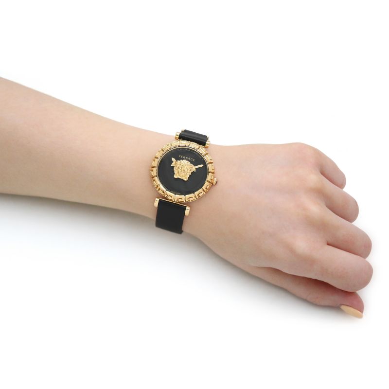  Shop Authentic Versace Palazzo Empire Greca Black Dial Black Leather Strap Watch for Women - VEDV00119 - Luxxuri