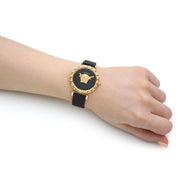  Shop Authentic Versace Palazzo Empire Greca Black Dial Black Leather Strap Watch for Women - VEDV00119 - Luxxuri