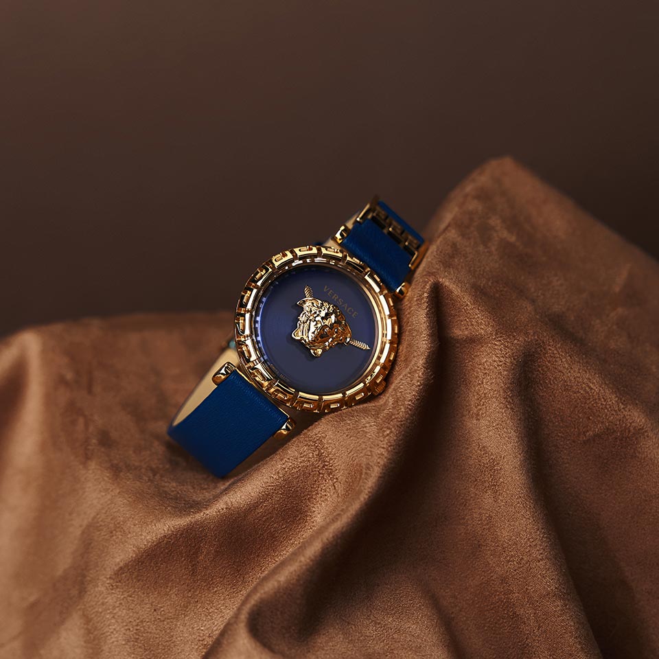  Shop Authentic Versace Palazzo Empire Greca Quartz Blue Dial Blue Leather Strap Watch for Women - VEDV00219 - Luxxuri
