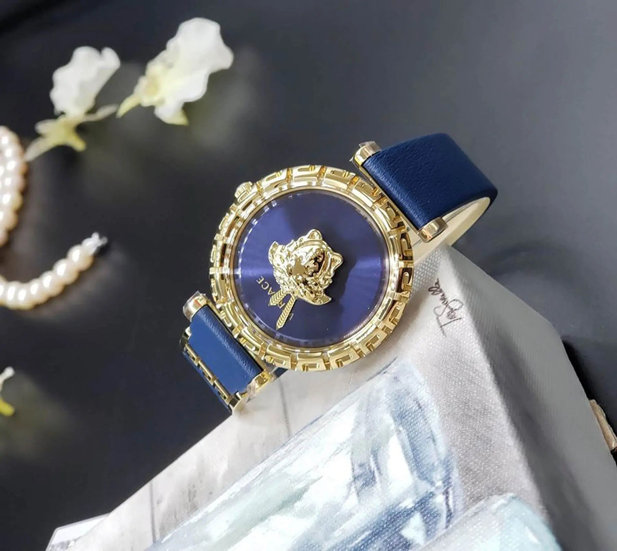  Shop Authentic Versace Palazzo Empire Greca Quartz Blue Dial Blue Leather Strap Watch for Women - VEDV00219 - Luxxuri