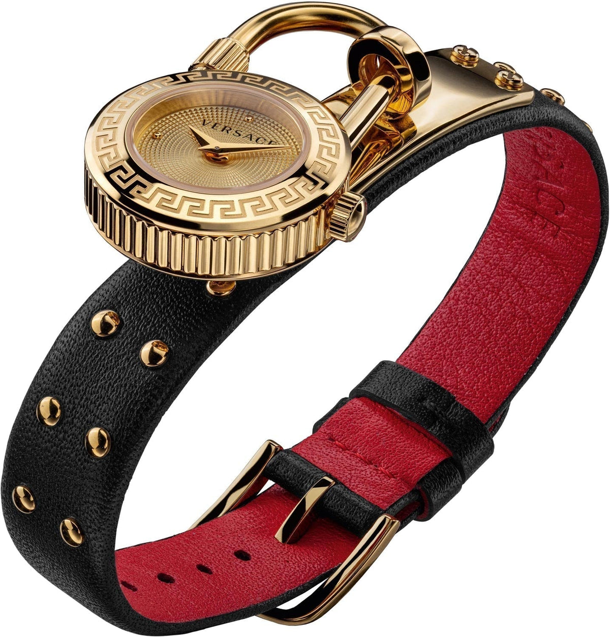  Shop Authentic Versace Medusa Lock Icon Gold Dial Red Leather Strap Watch for Women - VEDW00119 - Luxxuri