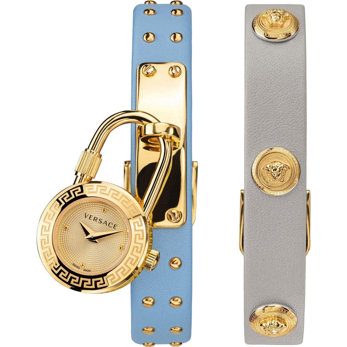  Shop Authentic Versace Medusa Lock Icon Quartz White Dial Blue Leather Strap Watch for Women - VEDW00419 - Luxxuri