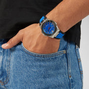  Shop Authentic Versace Chain Reaction Quartz Blue Dial Blue & Black Leather Strap Watch for Men - VEDY00119 - Luxxuri