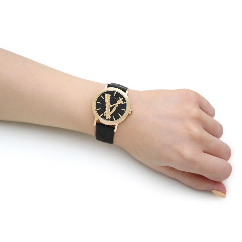  Shop Authentic Versace Virtus Quartz Black Dial Black Leather Strap Watch for Women - VEHC00119 - Luxxuri