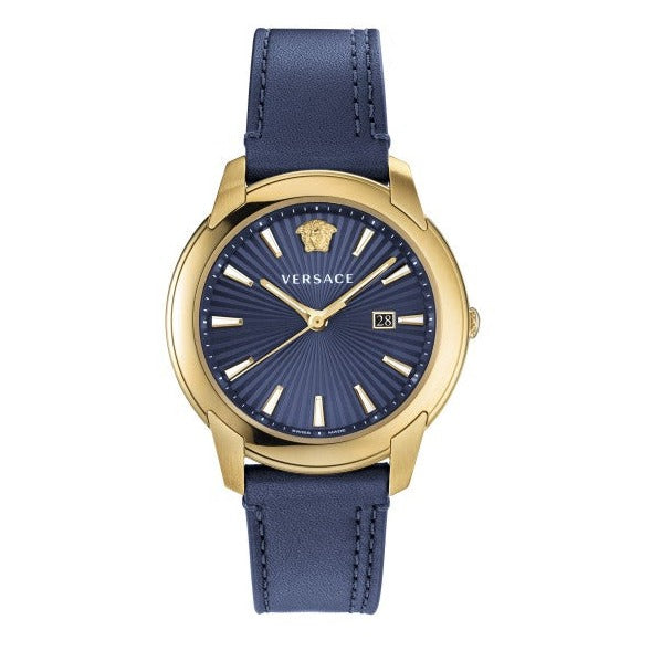  Shop Authentic Versace V-Urban Quartz Blue Dial Blue Leather Strap Watch for Men - VELQ00319 - Luxxuri