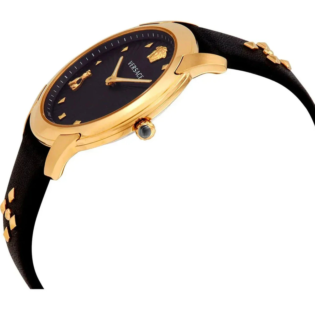  Shop Authentic Versace Audrey Quartz Black Dial Black Leather Strap Watch for Women - VELR00319 - Luxxuri
