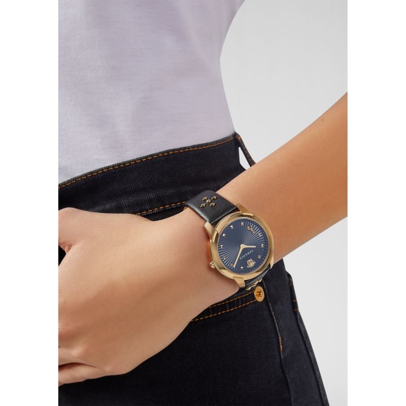  Shop Authentic Versace Audrey Quartz Black Dial Black Leather Strap Watch for Women - VELR00319 - Luxxuri