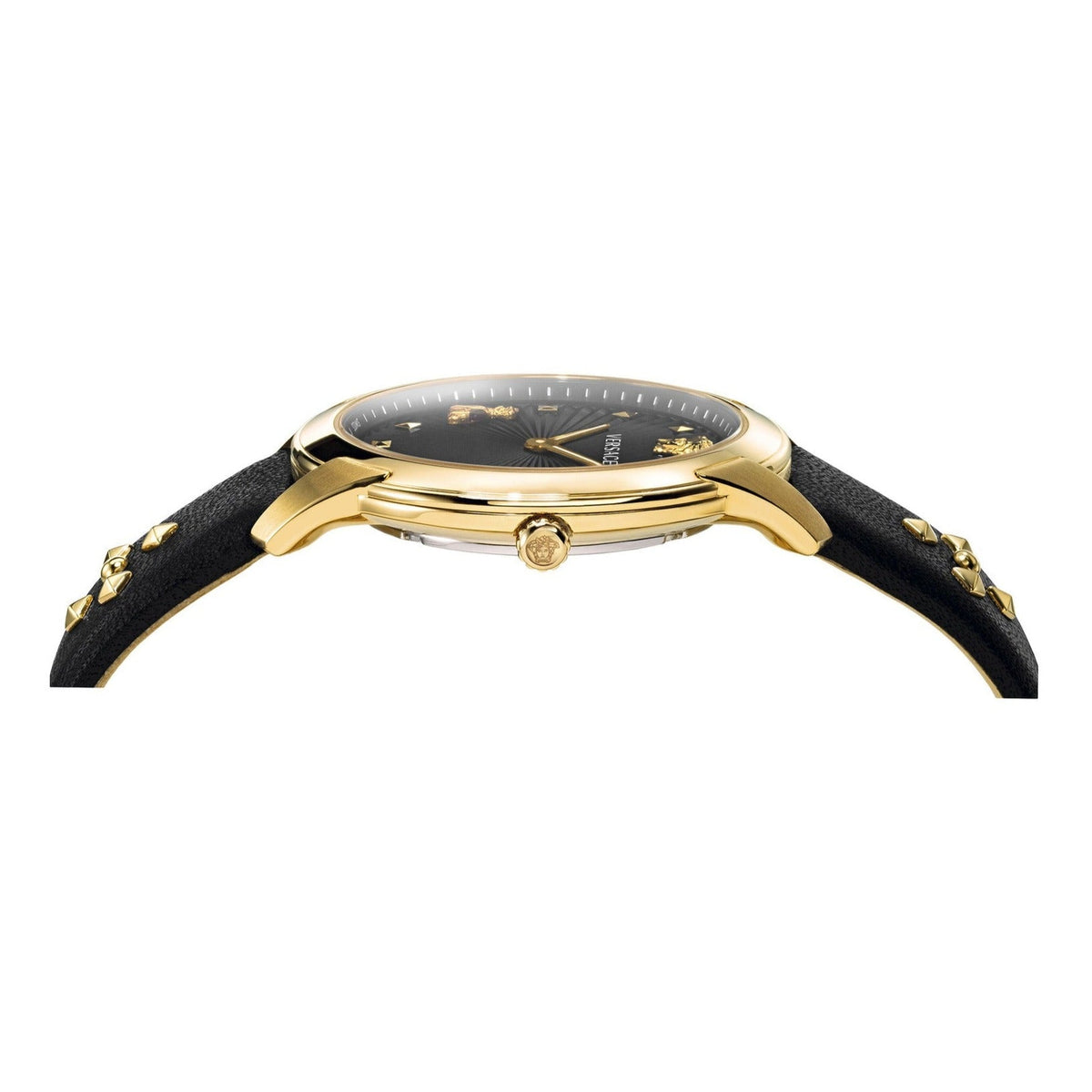  Shop Authentic Versace Audrey Quartz Black Dial Black Leather Strap Watch for Women - VELR00319 - Luxxuri