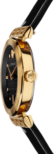  Shop Authentic Versace Greca Meander Black Dial Black Leather Strap Watch for Women - VELW00420 - Luxxuri