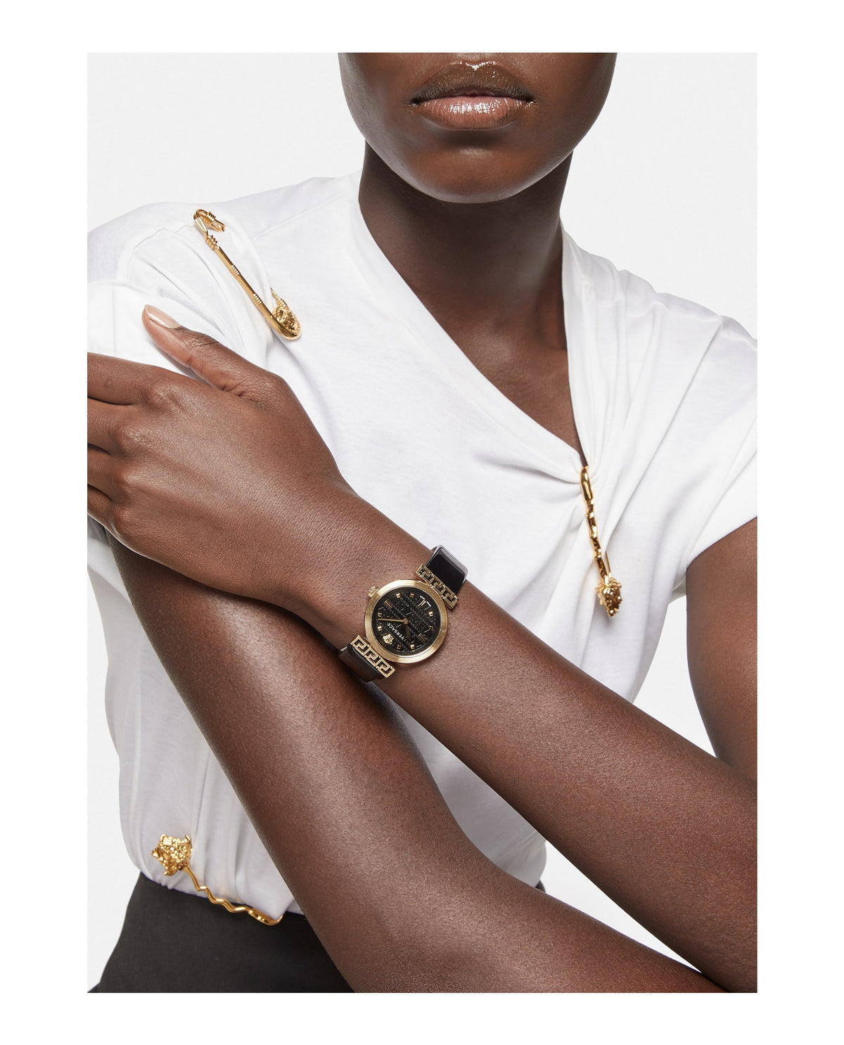  Shop Authentic Versace Greca Meander Black Dial Black Leather Strap Watch for Women - VELW00420 - Luxxuri