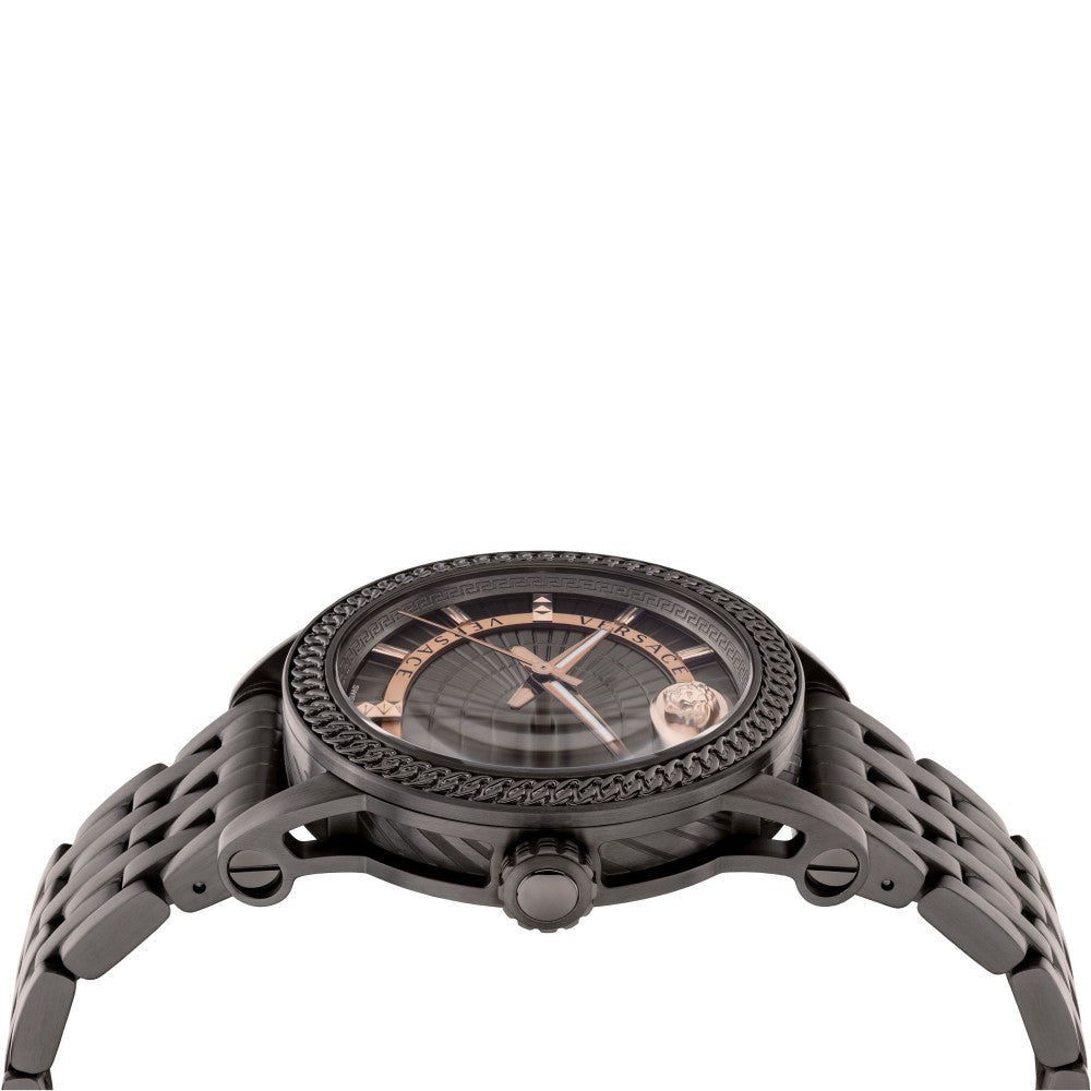  Shop Authentic Versace Viamond Quartz Black Dial Grey Steel Strap Watch For Men - VEPO00520 - Luxxuri