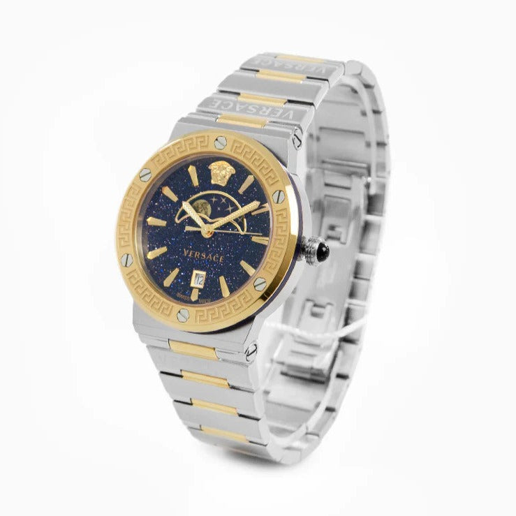  Shop Authentic Versace Greca Logo Moonphase Black Dial Two Tone Steel Strap Watch for Men - VE7G00223 - Luxxuri