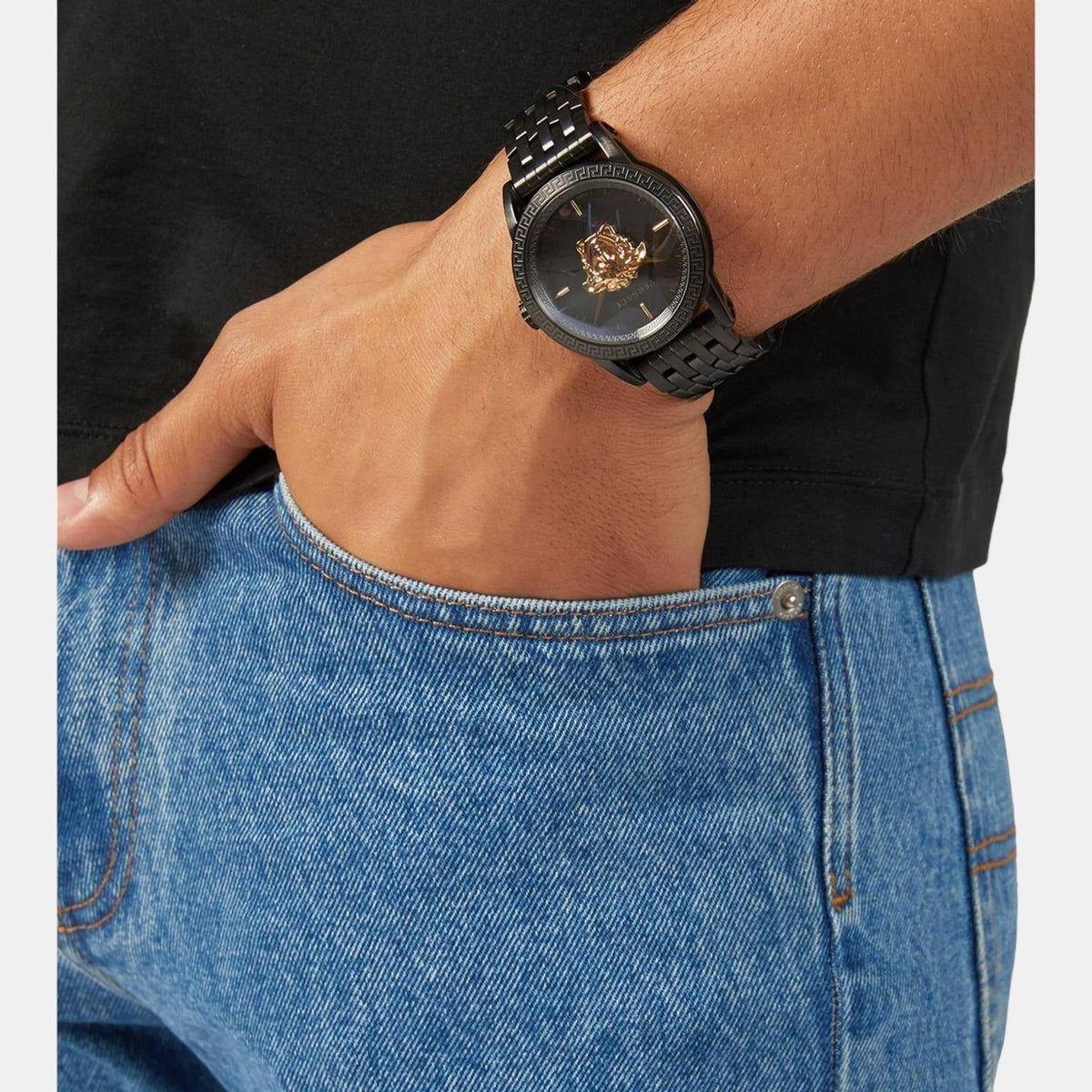  Shop Authentic Versace Palazzo Empire Black Dial Black Steel Strap Watch for Men - VERD00518 - Luxxuri